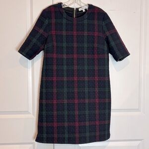 Elizabeth and James Clairemont Navy Plaid Textured Short Sleeve Shift Dress L